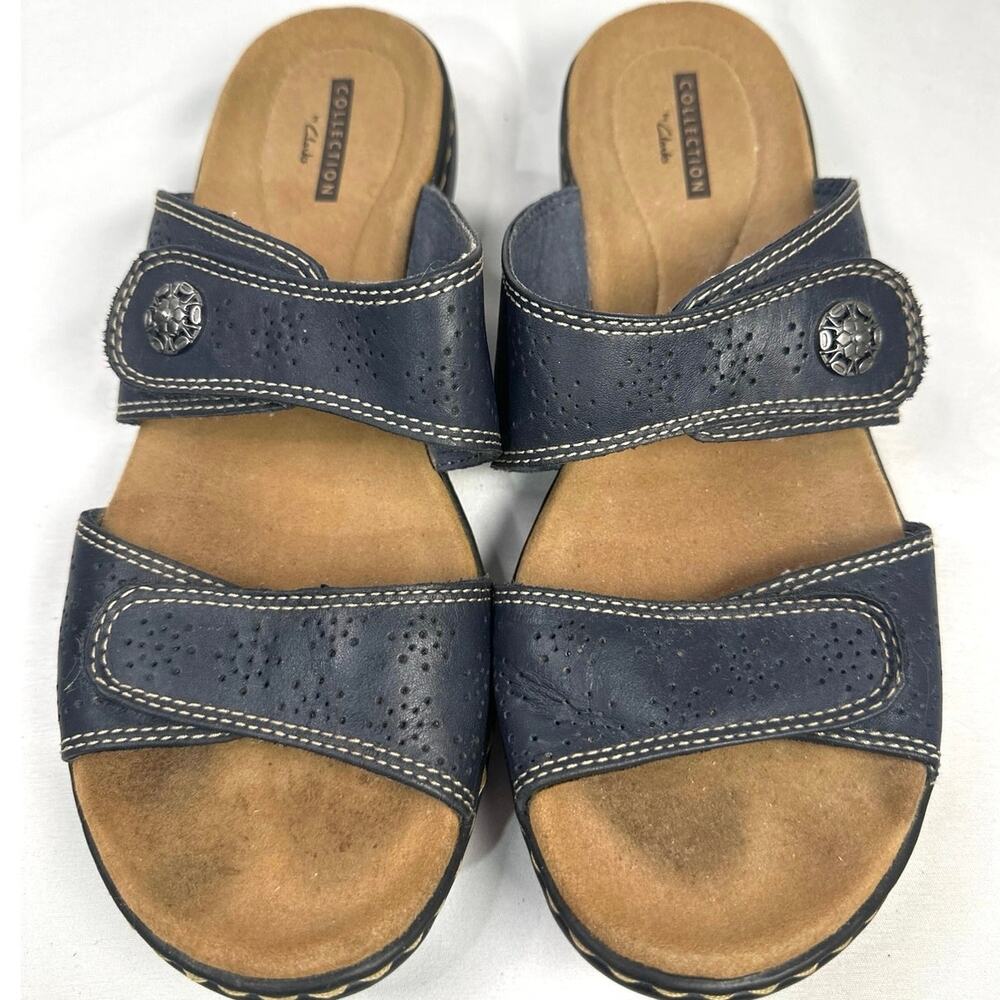 Clarks Women's Leisa Lacole Slide in Dark Blue w/hook & loop closure size 8.